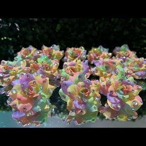 10 Crystal Embellished Pastel Rainbow Mini Faux Roses Arts and crafts DIY maker